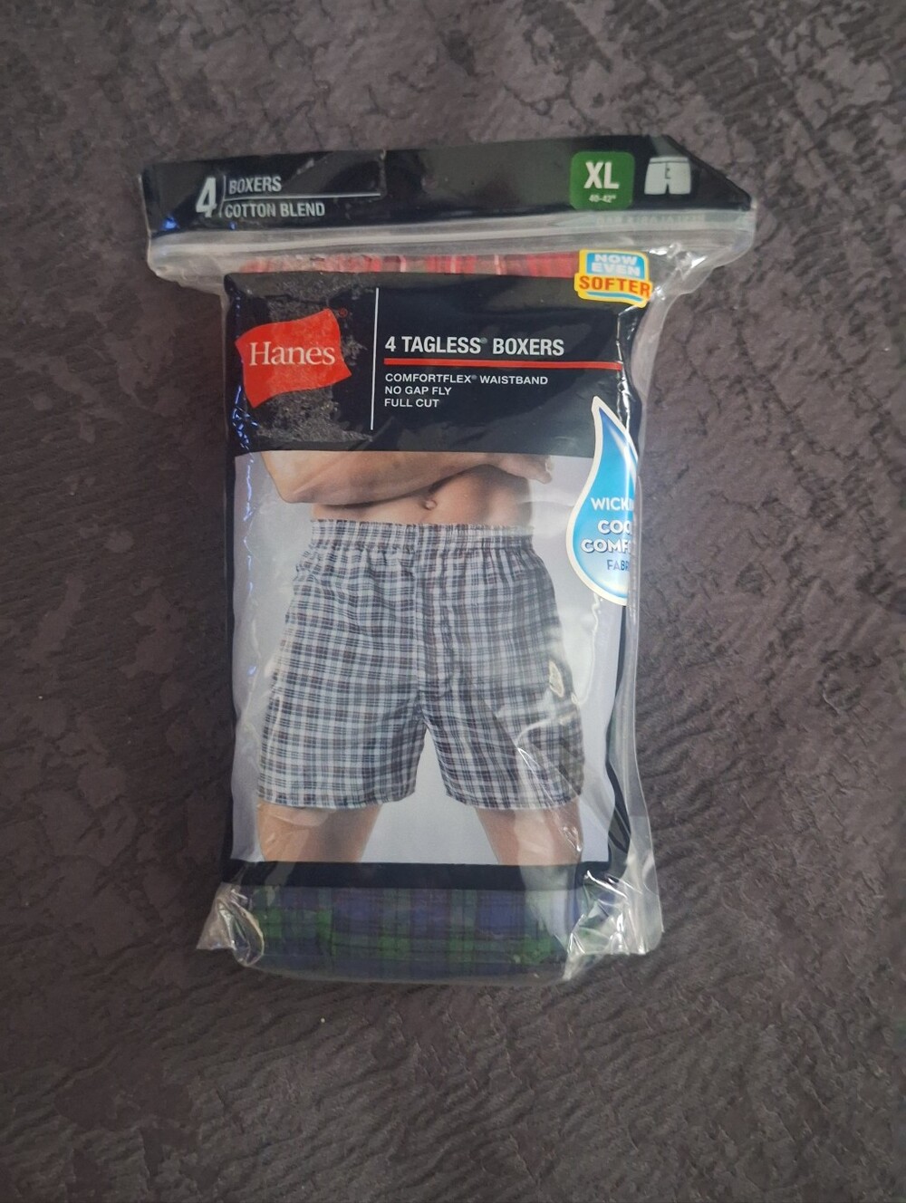 Hanes Men's XL Plaid Cotton Blend Boxers - 4 Pack, Blue/Gray